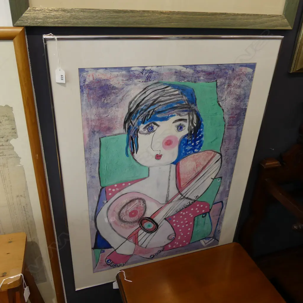 PAULINE COURTNEY ABSTRACT PORTRAIT AFTER PICASSO, SIGNED & DATED '93 770x530mm Image 1++