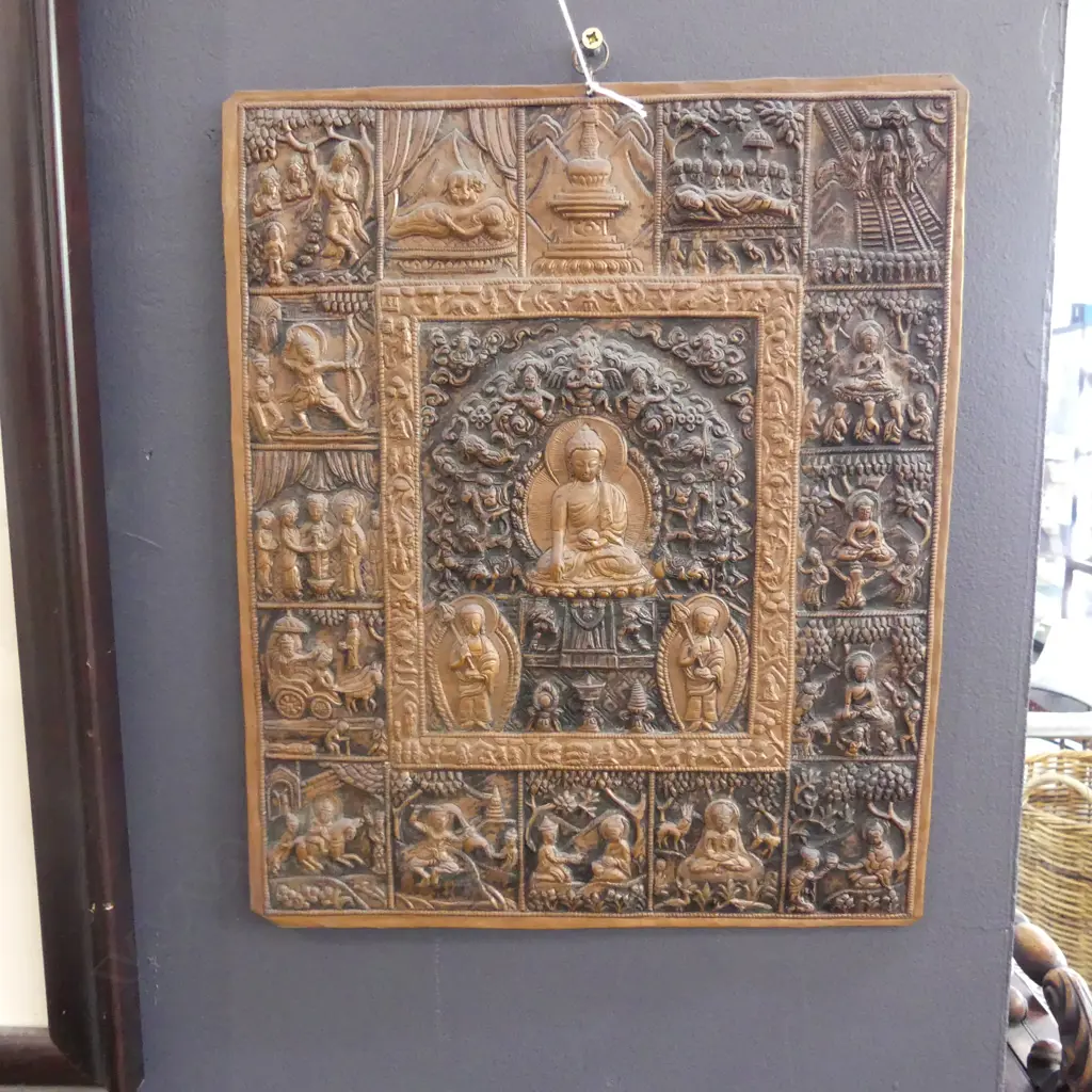 BRASS ARTWORK; SCENES FORM LIFE OF BUDDHA  350x290mm Image 1++