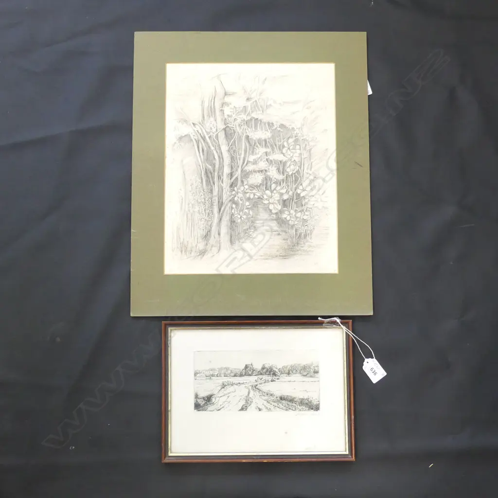 TWO ARTWORKS; 1 MOUNTED (260 X 330MM) + 1 FRAMED (180 X 90MM) BY MAY HARDCASTLE SMITH Image 1++