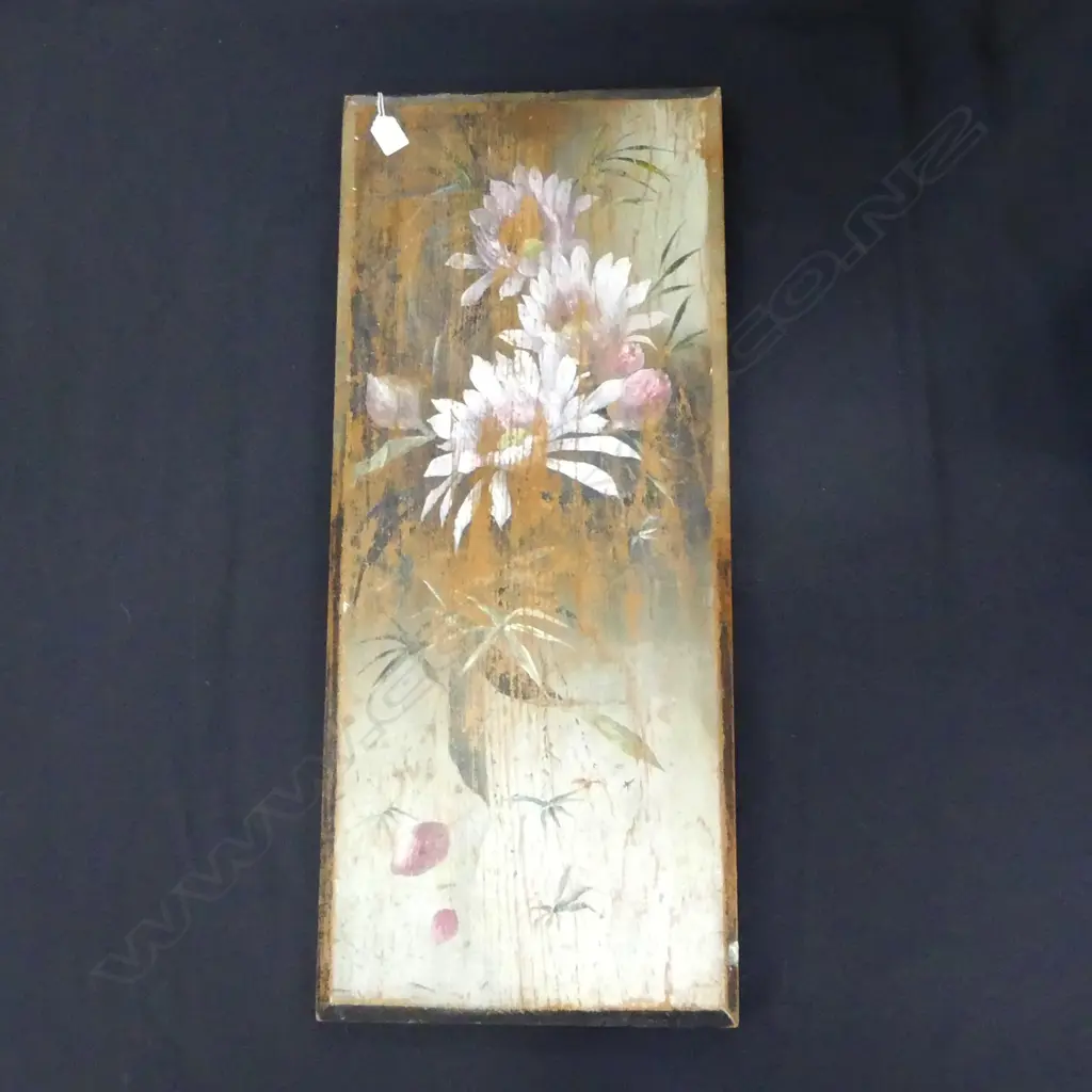 VINTAGE FLORAL PAINTED WOODEN PANEL 840x355mm Image 1++