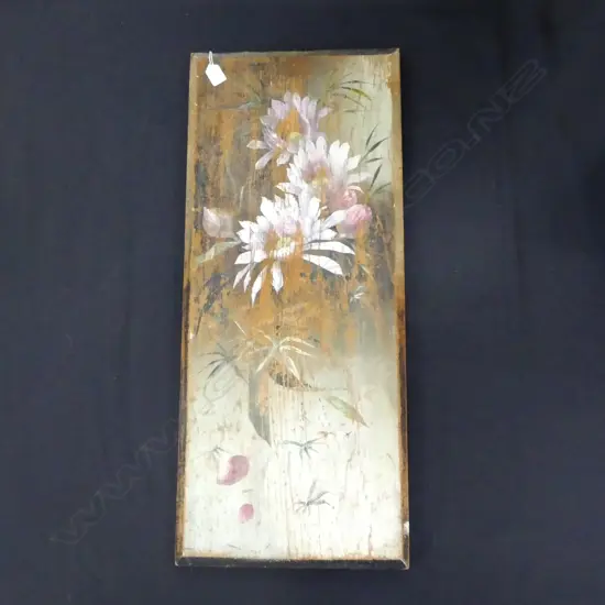 VINTAGE FLORAL PAINTED WOODEN PANEL 840x355mm