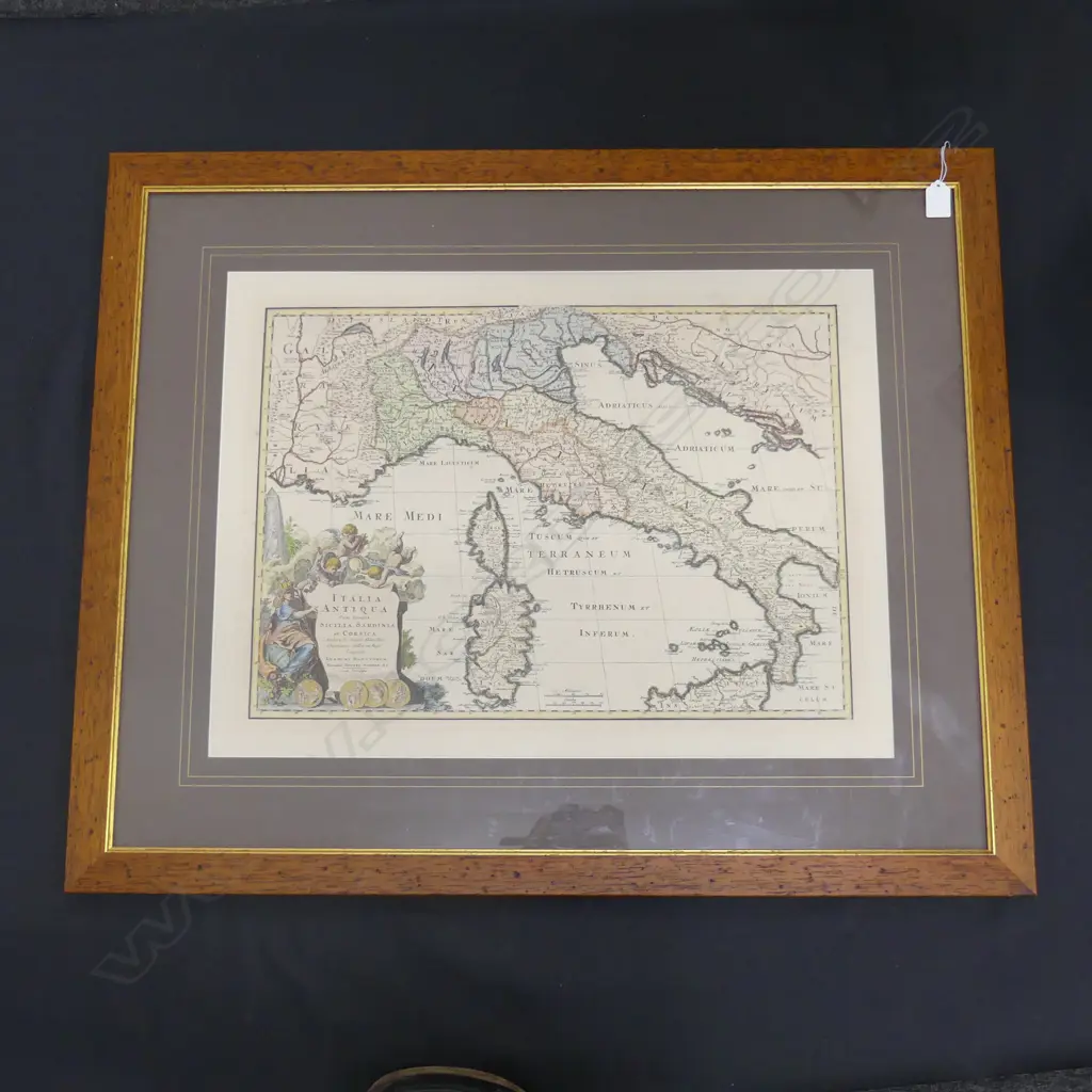 OLD FRAMED MAP OF ITALIA ANTIQUA 570 X 400MM Image 1++