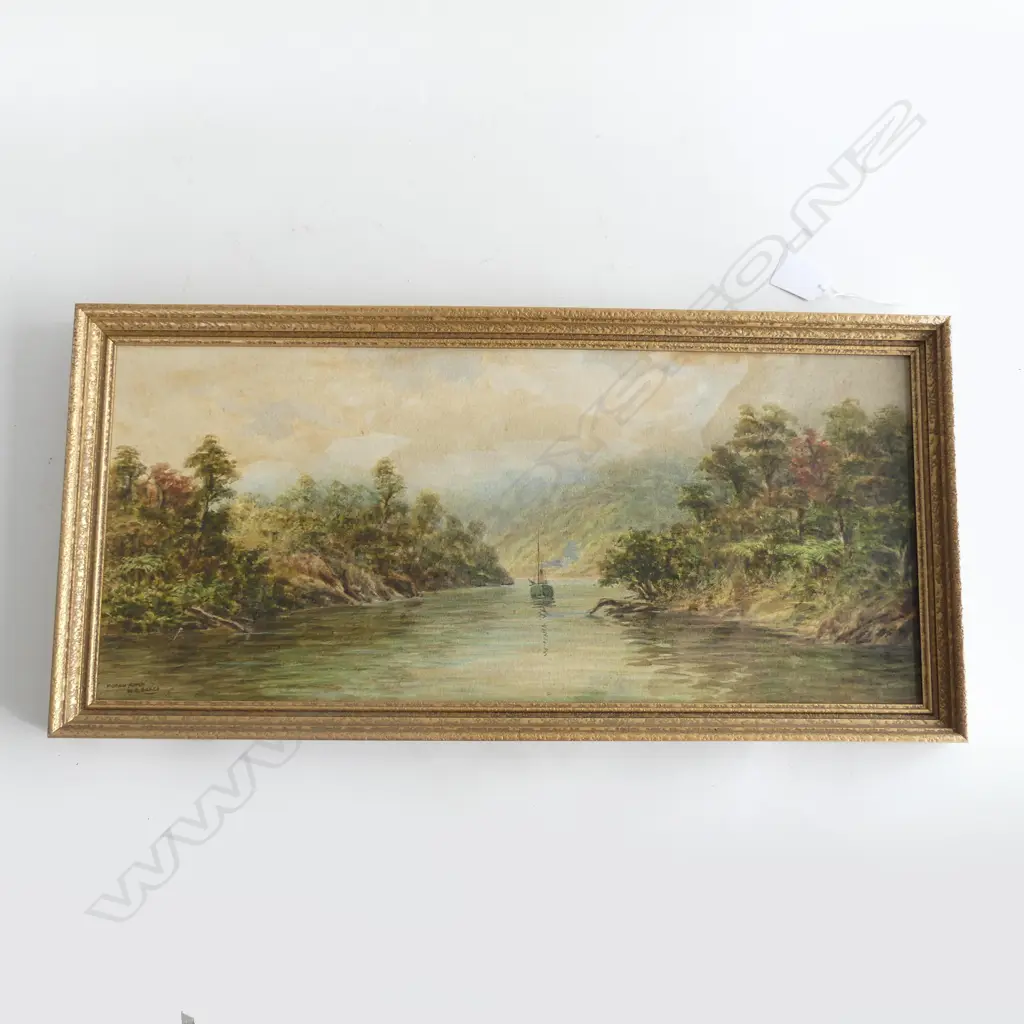 (20321) W.G. BAKER W/C 'MOKAU RIVER' WITH STEAMBOAT H. 215mm x W. 500mm Image 1++
