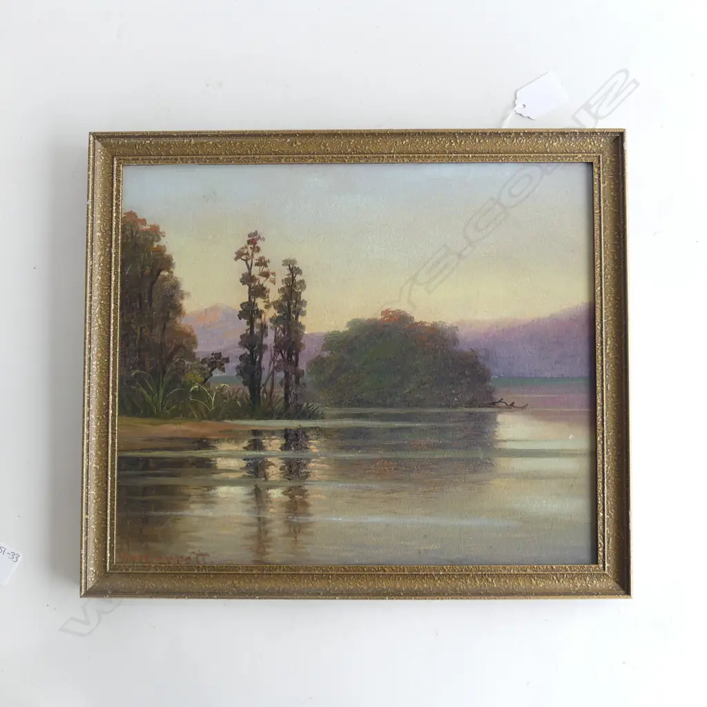 J.D. PERRETT OIL ON BOARD INLET SCENE AT SUNSET H. 265mm x  W. 320mm Image 1++