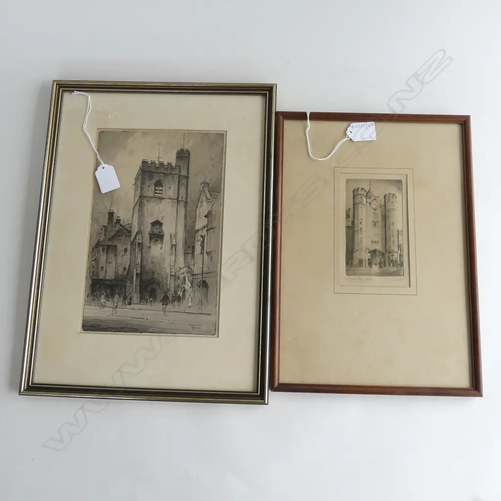 2 ETCHINGS; FEATHERSTONE ROBSON 'CARFAX OXFORD' 260x170mm + LEVI ? 'ST. JAMES PALACE' 140x85mm Image 1++