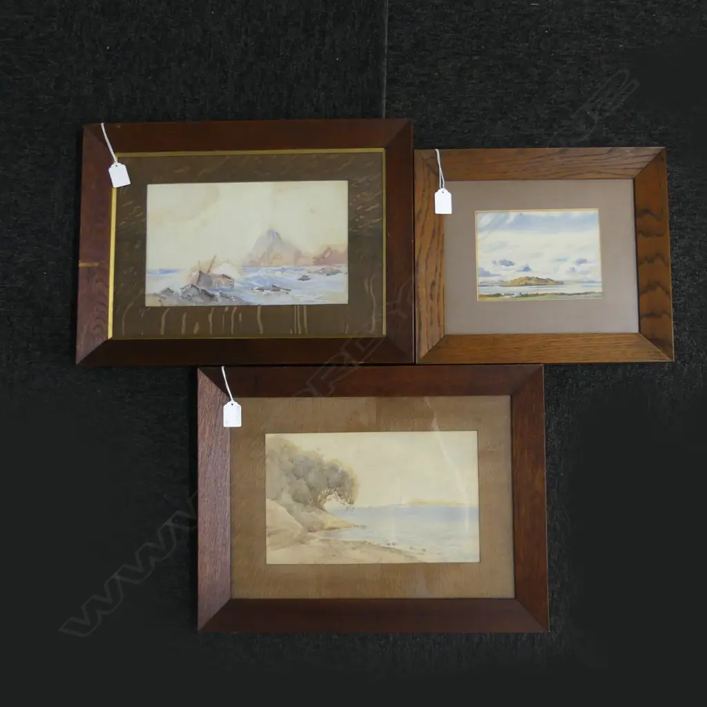 3 VINTAGE OAK FRAMED LANSCAPE W/CS; C. W. FOSTER, A. E. H. 1934, OTHER 185x300mm Image 1++