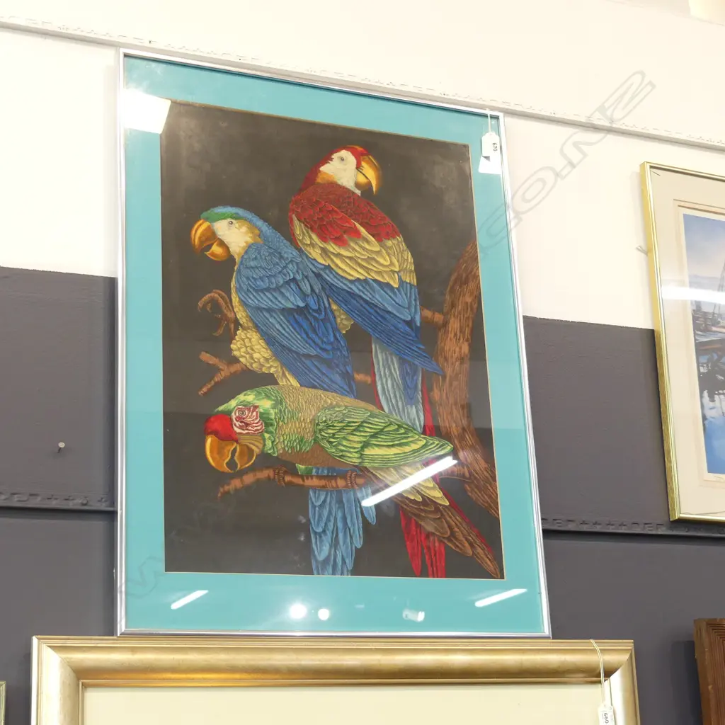 PAINTING ON VELVET? - PARROTS ARTIST UNKNOWN 420mm x 590mm Image 1++