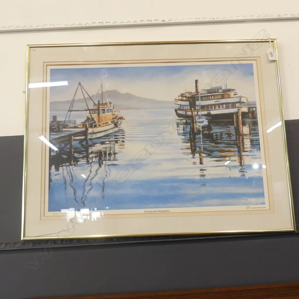 LTD ED AUCKLAND FERRIES PRINT 570mmX410mm- GLASS  CRACKED Image 1++