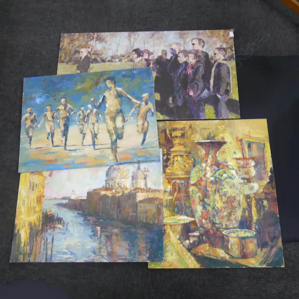 4 UNFRAMED OILS ON BOARD - LARGEST 1100 X 600MM  ALL UNSIGNED Image 1++