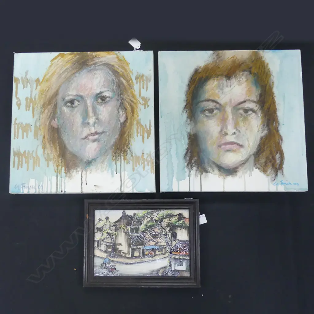 2 G FINCH 'HEAD STUDIES' OIL ON CANVAS - SIGNED  (410 X 410MM) + FRAMED SCENE TILE (260 X 185MM) Image 1++
