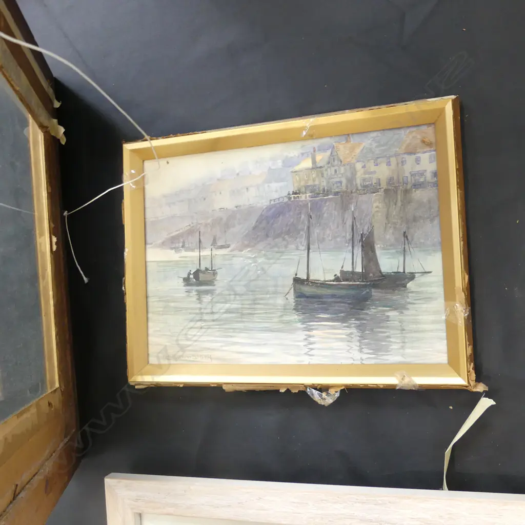 2 WATERCOLOURS IN FRAMES; TARANAKI 1891 & EARLY MORNING NEWLYN HARBOUR (350 X 260MM) SING R H SMITH  (FRAME A/F) Image 1++