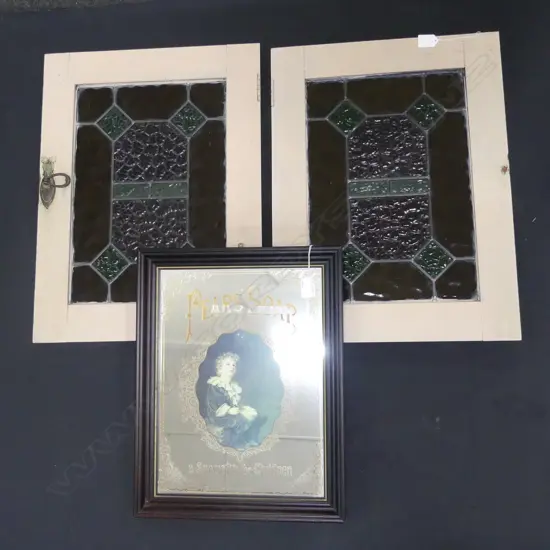 PR LEADLIGHT CUPBOARD DOORS (415 X 550MM) + PEARS SOAP FRAMED MIRROR (360 X 460MM)