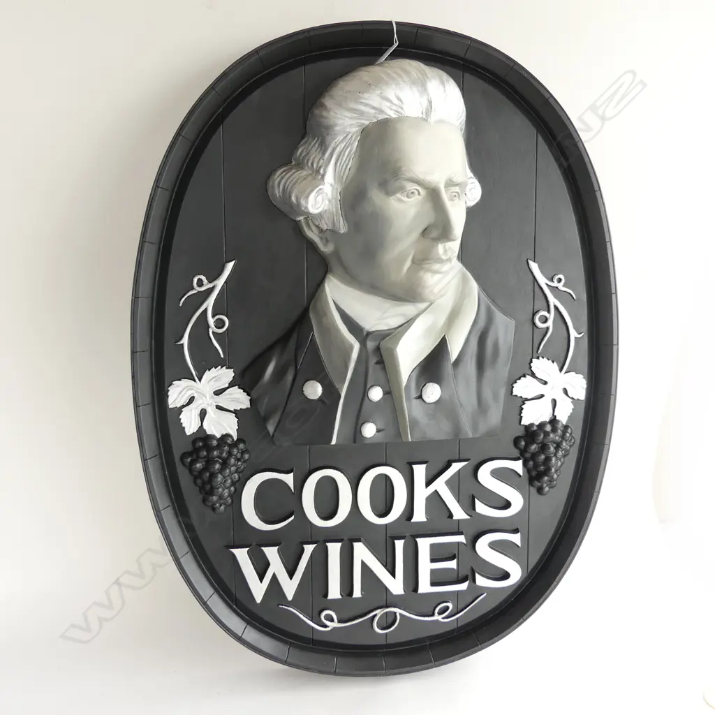 'COOKS WINES' BLACK & SILVER PAINTED WOODEN SIGN 800x600mm Image 1++