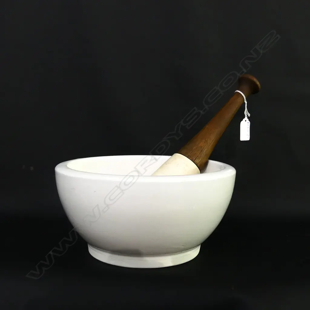 VINTAGE HEAVY PORCELAIN MORTAR & PESTLE 240mm dia Image 1++