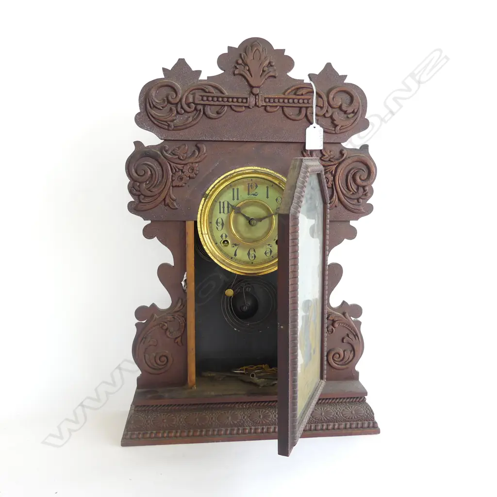 CIRCA 1900 AMERICAN 'WELCH' GINGERBREAD MANTLE CLOCK H. 509mm W. 308mm Image 1++