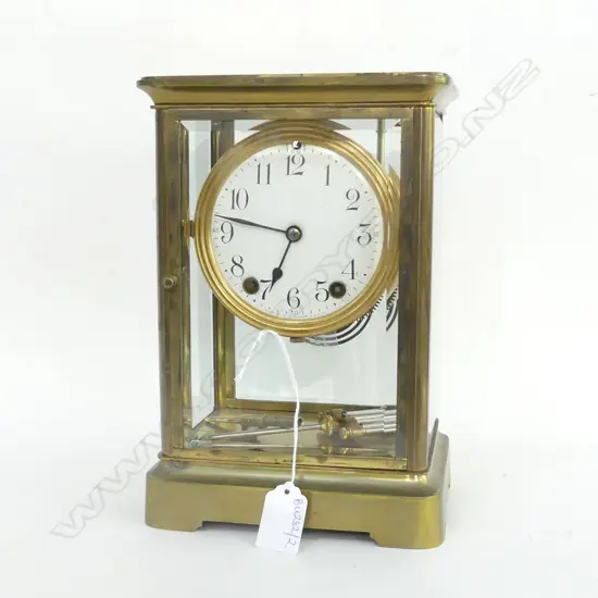 AMERICAN 19th 4 GLASS MANTLE CLOCK w. SUSPENDED FAUX MURCURY FILLED PENDULUM H.250mm