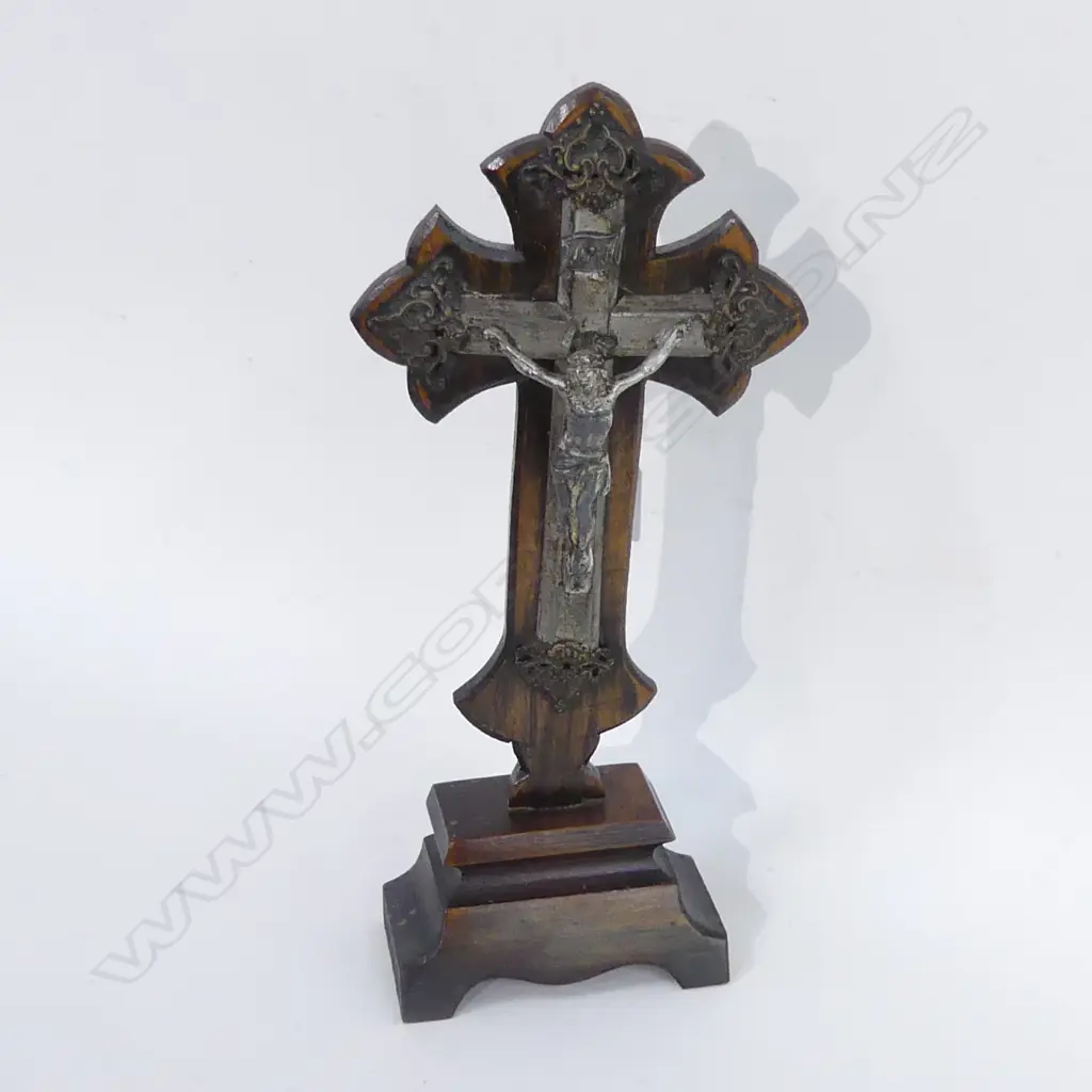 VINTAGE CRUCIFIX - WOODEN CROSS WITH METAL JESUS H 330MM Image 1++
