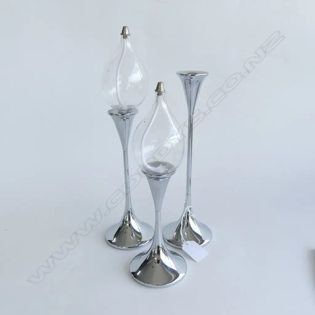 SET OF GRADUATED FREDDIE ANDERSEN RARE DANISH CANDLE HOLDERS 'CLEAR DROPS' (made in West Germany 1969) Image 1++