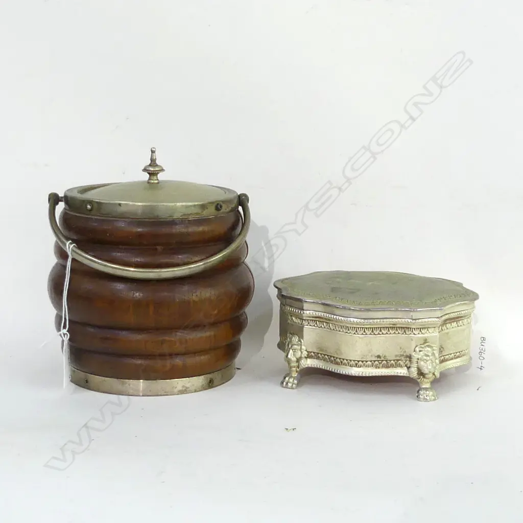 OLD SILVER PLATE JEWELLERY BOX (L160MM) + OLD WOODEN EP RIMMED ICE BUCKET Image 1++