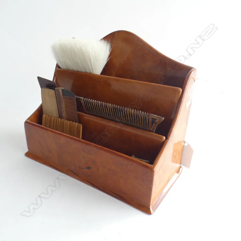 MOROCCAN THUYA BURR LETTER RACK + ASST. ORIENTAL BRUSHES Image 1++