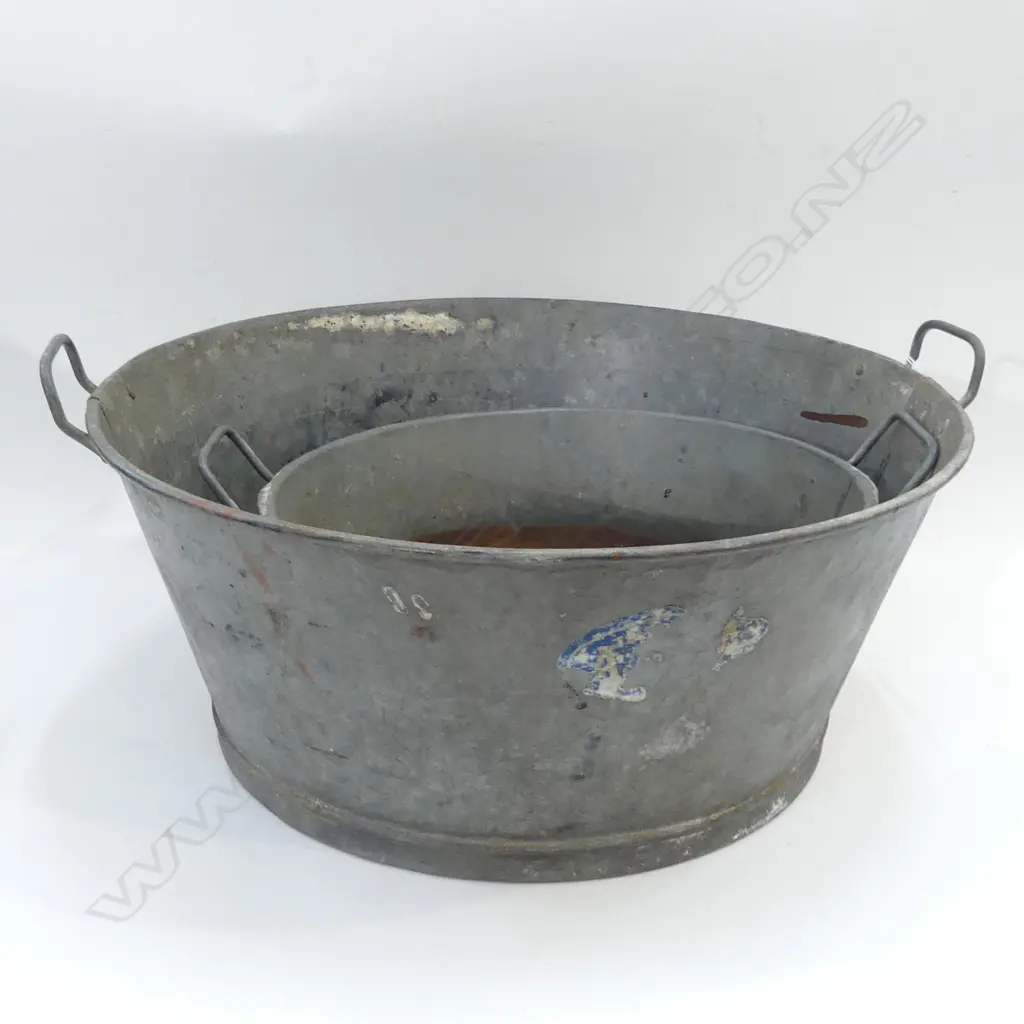 2 GALVINISED METAL BASINS; 350 / 490mm dia Image 1++