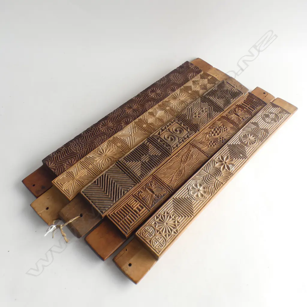 5 CARVED WOODEN ORIENTAL PRINTING BLOCKS 550x55mm Image 1++