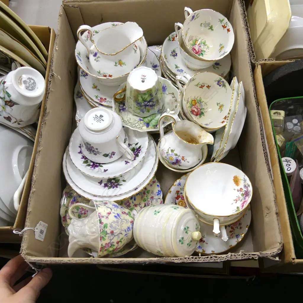 BOX LOT PART TEA SET, ROYAL CROWN DERBY, BELLEEK ETC Image 1++