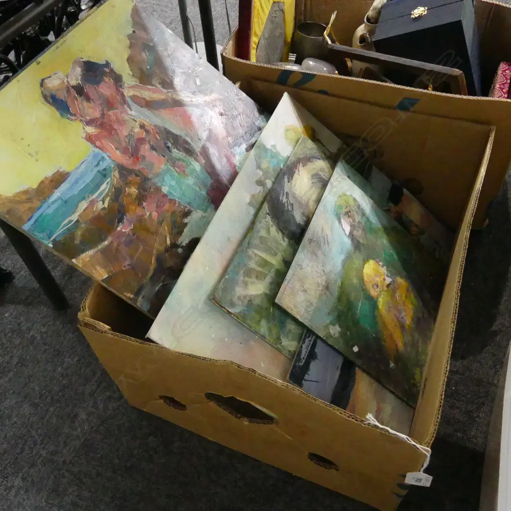 BOX ASST OILS ON BOARD - SOME SIGNED G FINCH Image 1++