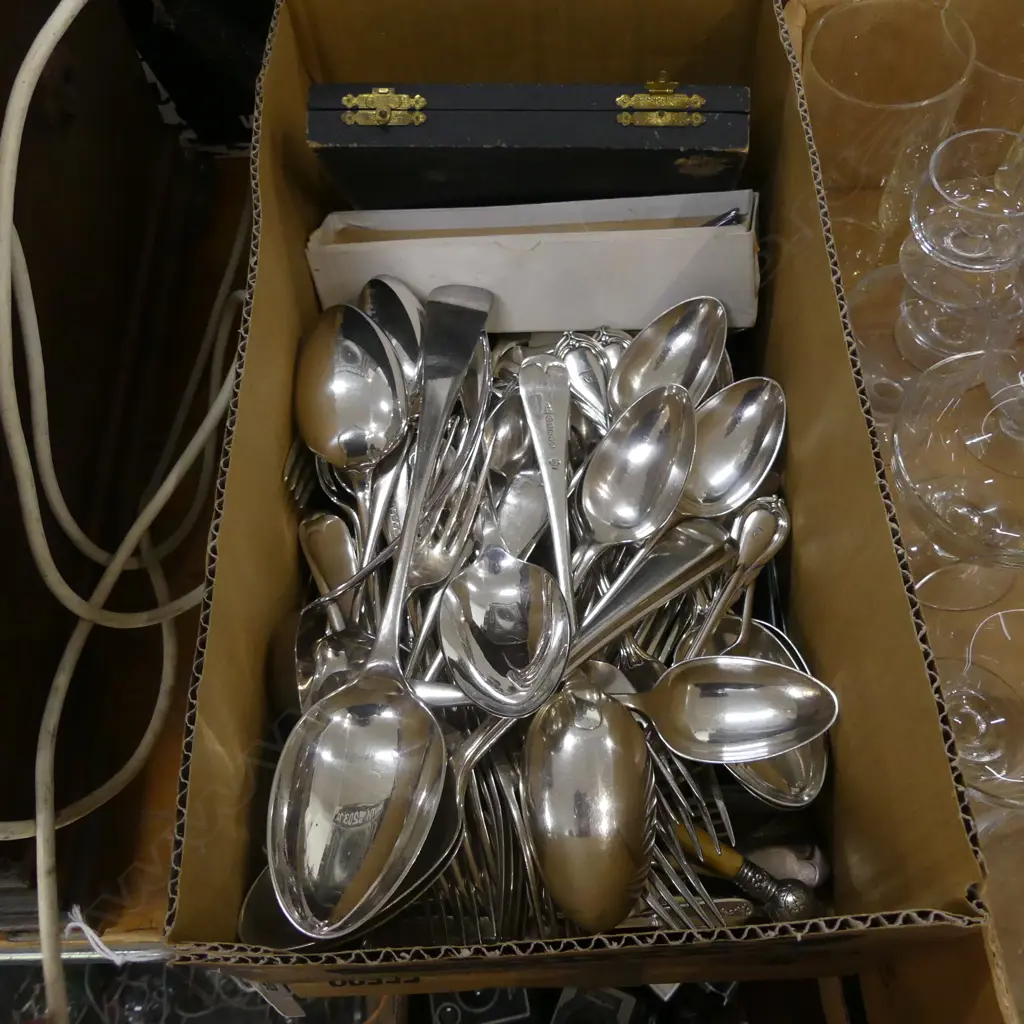 BOX LOT SILVER PLATE CUTLERY ETC Image 1++