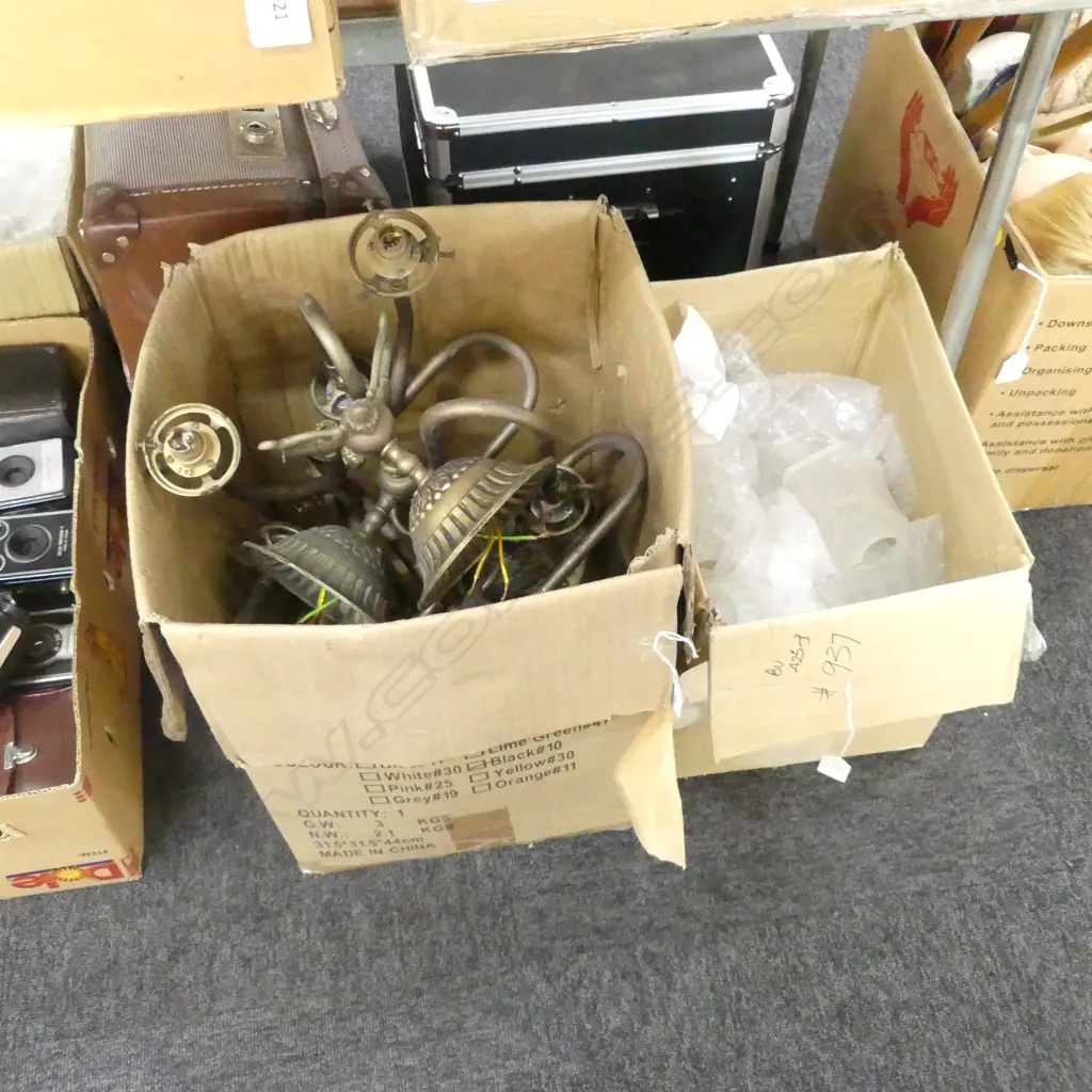 2 BOXES BRASS LIGHTS w. GLASS SHADES Image 1++