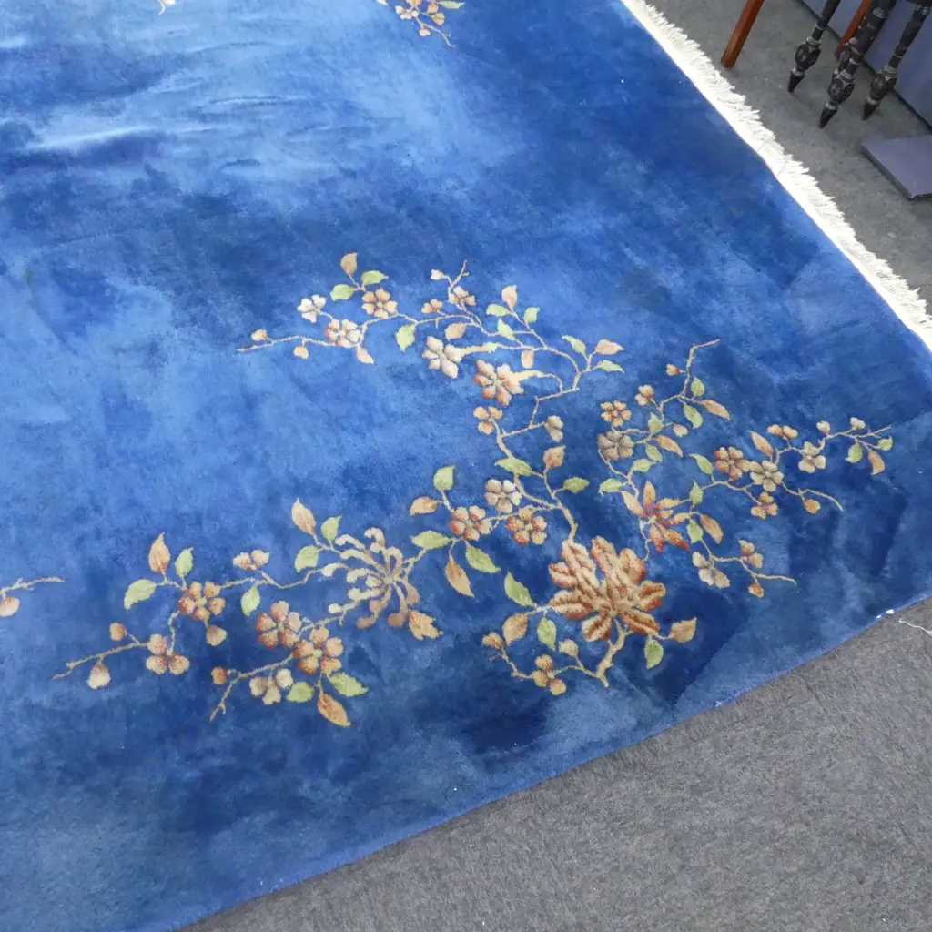 LARGE VINTAGE BLUE WOOL PILE RUG 3600x2700mm Image 1++