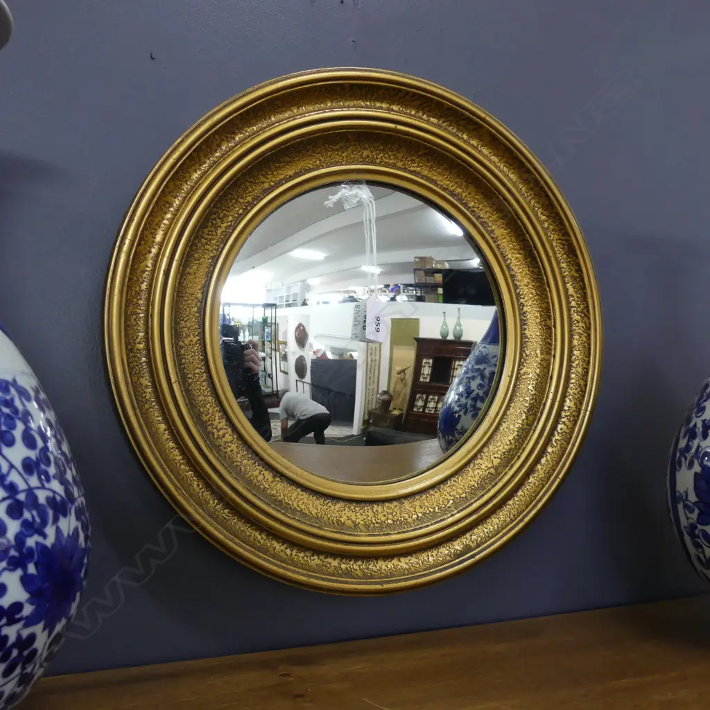 ROUND GOLD GILDED FRAMED CONVEX MIRROR  Image 1++