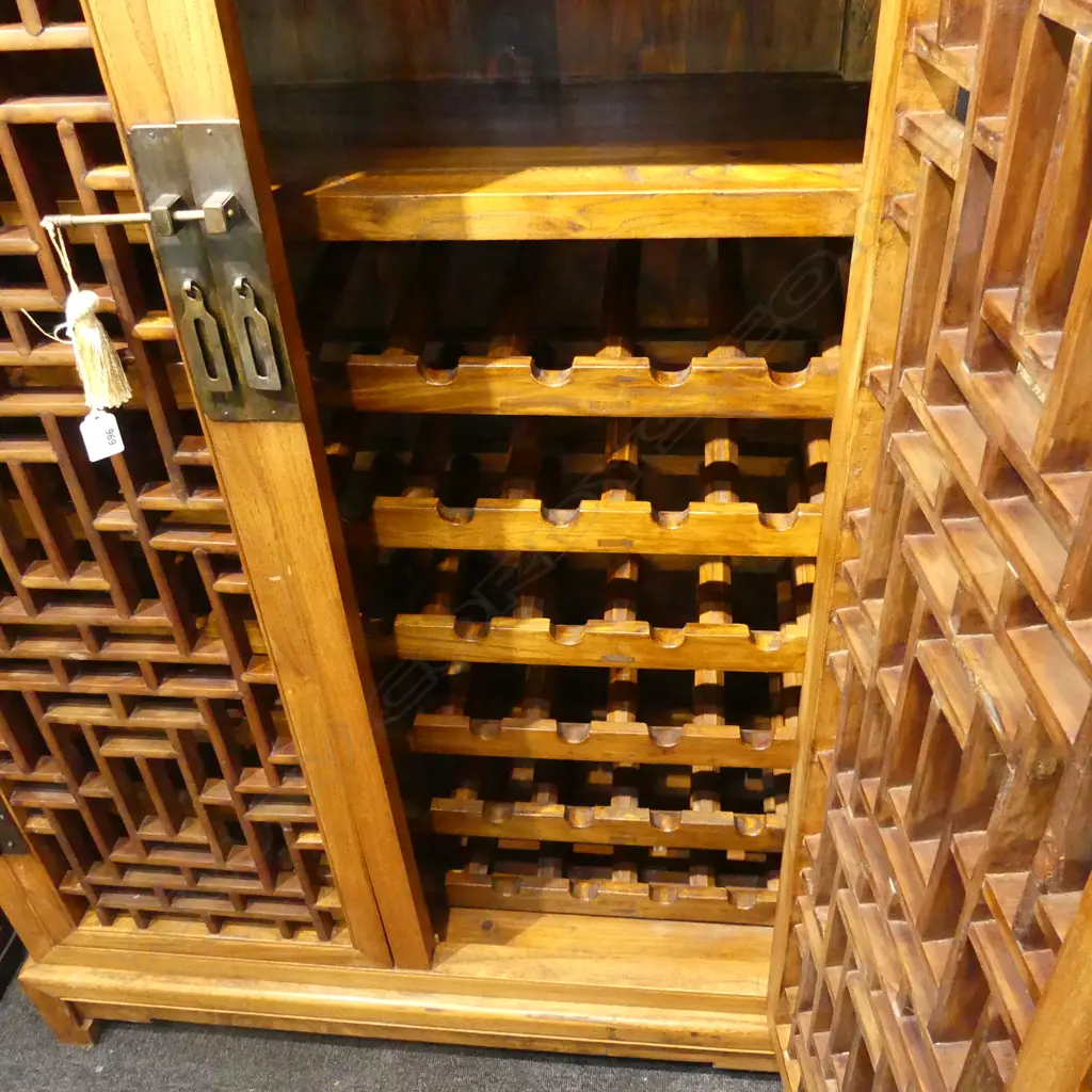 LARGE ORIENTAL WINE CABINET ON STAND; 2 DOORS w. GEOMETRIC DESIGN 930x420x1390mm Image 1++