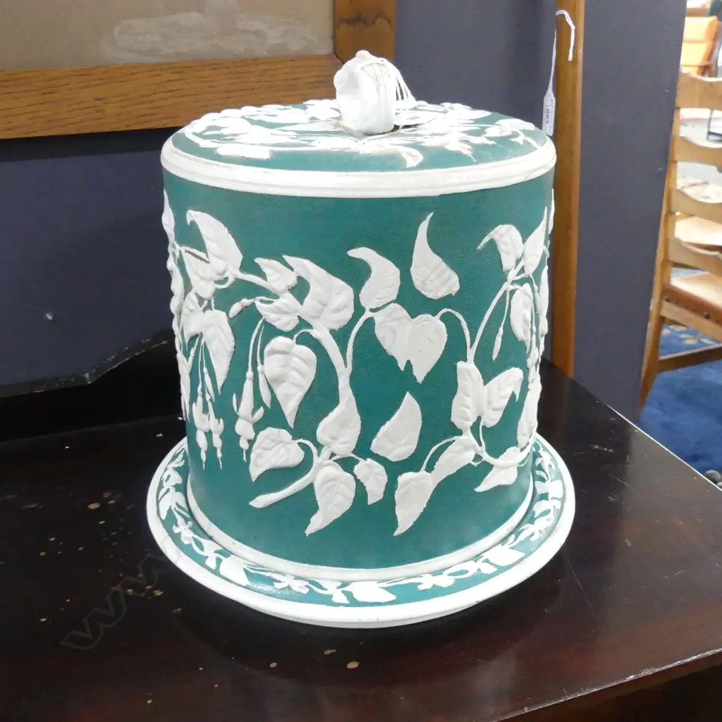 VINTAGE TEAL JASPAR CERAMIC CHEESE DOME H.280mm Image 1++