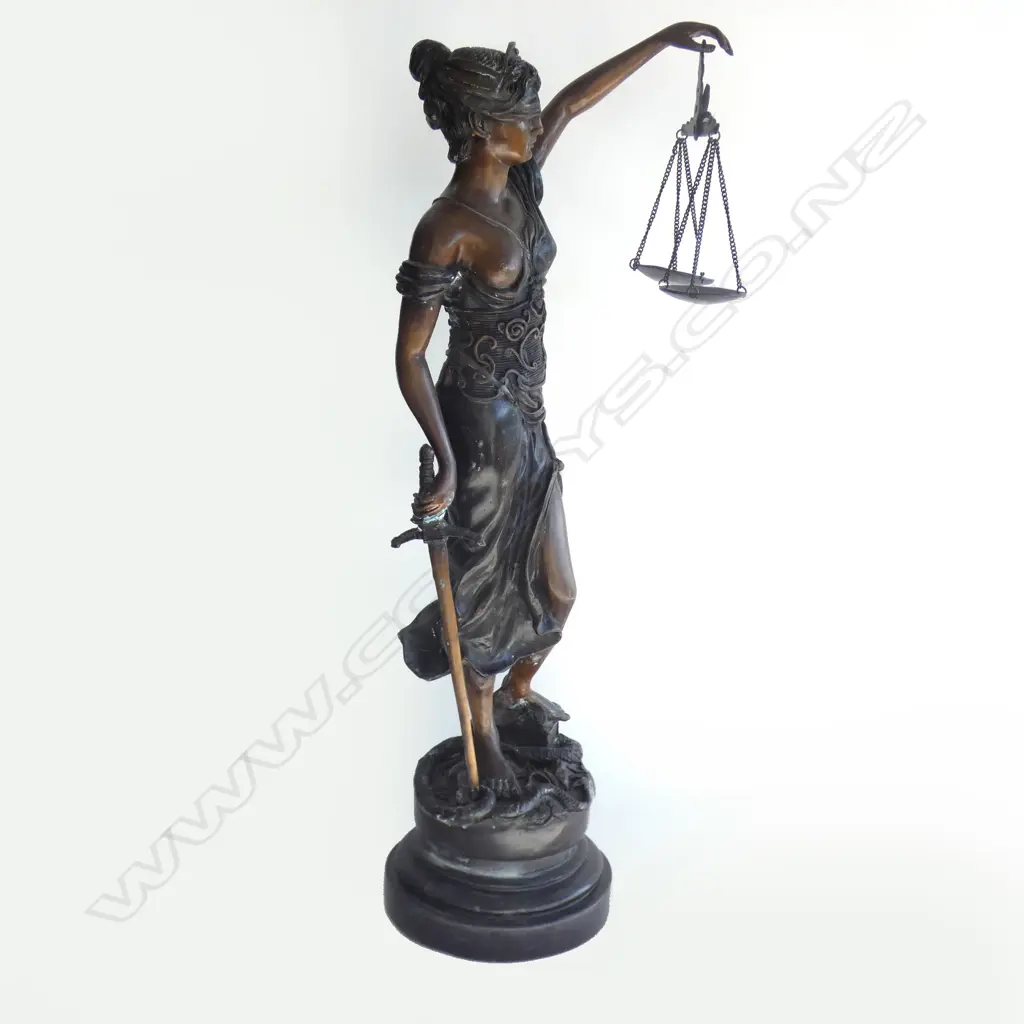 BRONZED METAL GODDESS OF JUSTICE HOLDING SCALES H.760mm Image 1++