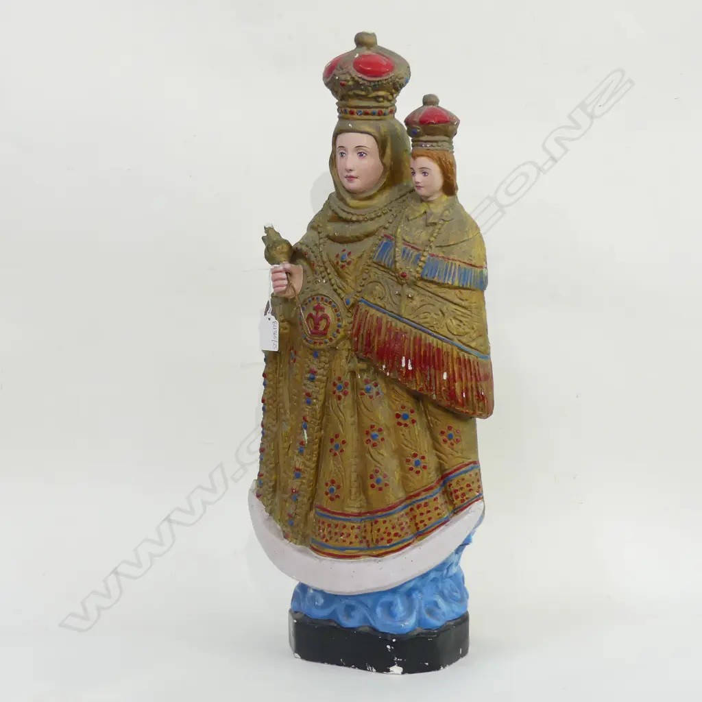 LGE PAINTED PLASTER RELIGIOUS RUSSIAN / EASTERN EUROPEAN WOMAN & CHILD (NECK REPAIRED)H.610mm Image 1++