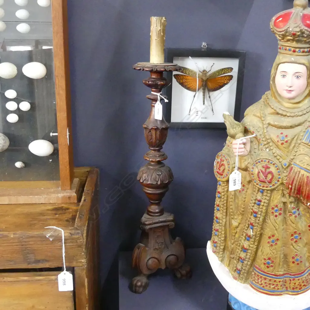 CARVED WOODEN CHURCH STYLE CANDLESTICK H.590mm Image 1++