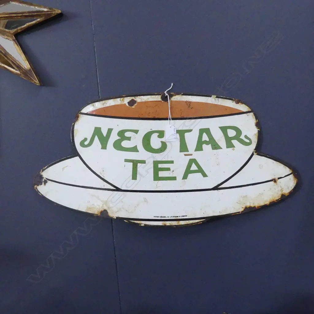 OLD ENAMEL ADVERTISING SIGN - NECTAR TEA L 610 MM Image 1++