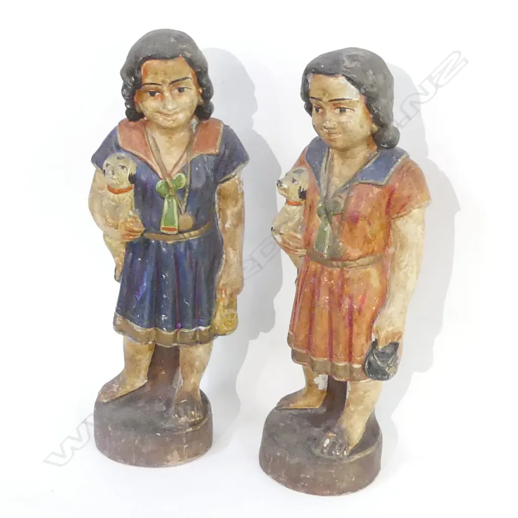 PR VINTAGE PAINTED CERAMIC FIGURES BOTH w. DOG UNDER ARM H.400mm Image 1++