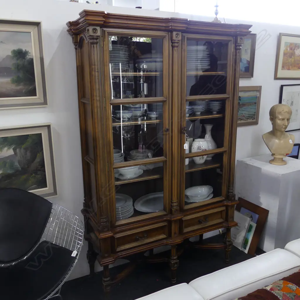 ORNATE EUROPEAN STYLE GLAZED BOOKCASE  1170x450x1870mm one handle missing Image 1++