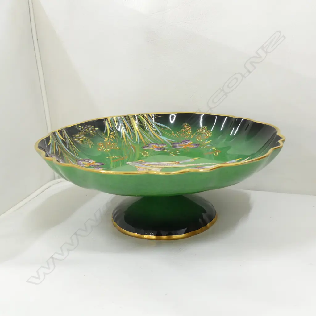 CARLTON WARE GREEN & GILT COMPORT 225mm dia Image 1++