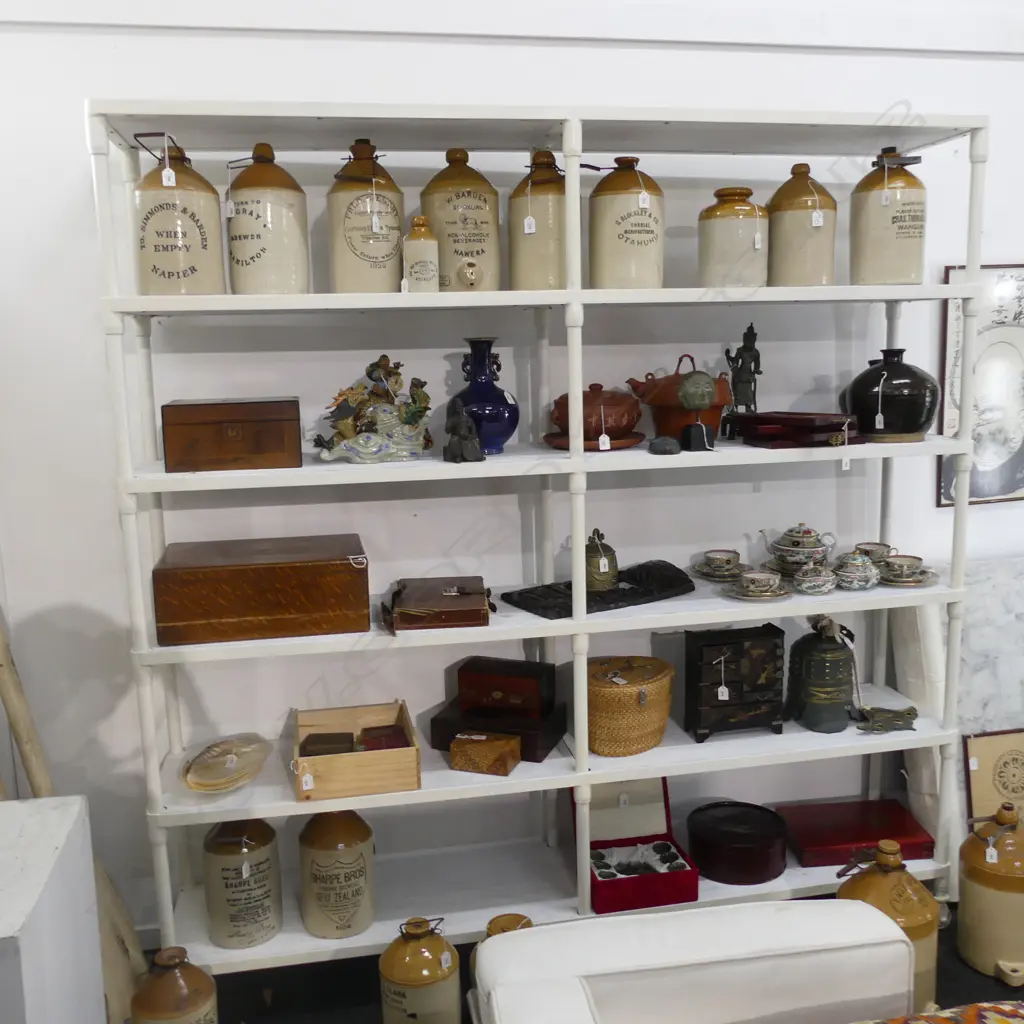 DESIGNER COMMERCIAL GRADE STEEL & WOOD LARGE SHELVING UNIT ON CASTORS; WHITE PAINTED 2030x405x2100mm Image 1++