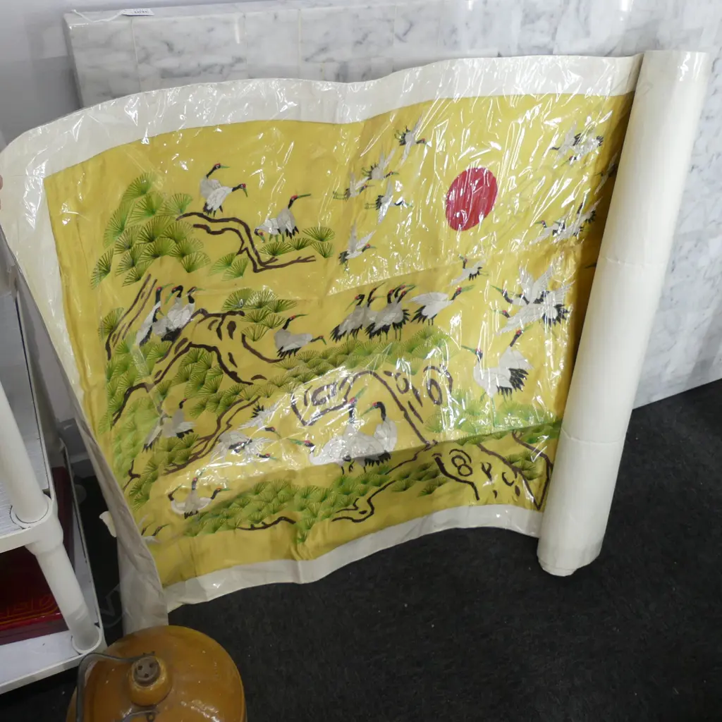 LG SILK ON PAPER CRANES & TREES  Image 1++