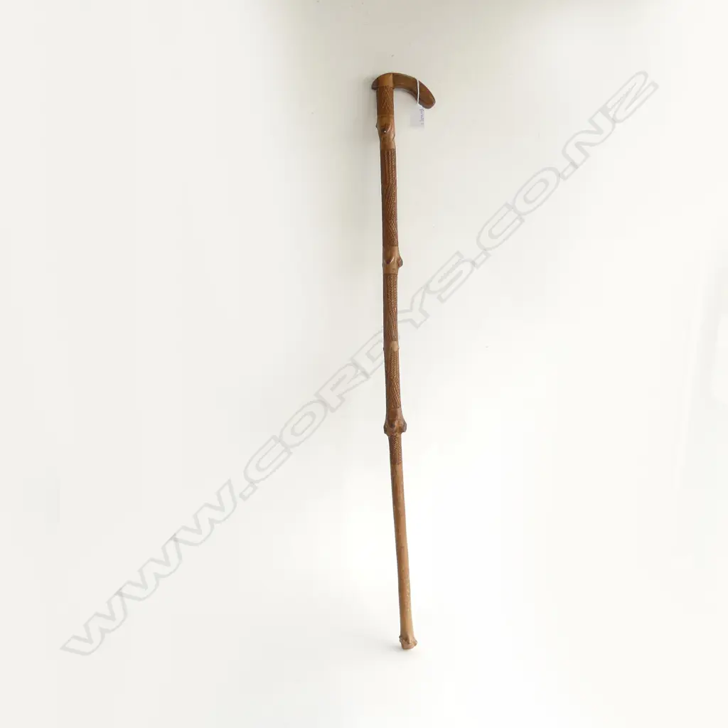 CARVED WOODEN WALKING STICK w. PAUA INSETS L.950mm Image 1++