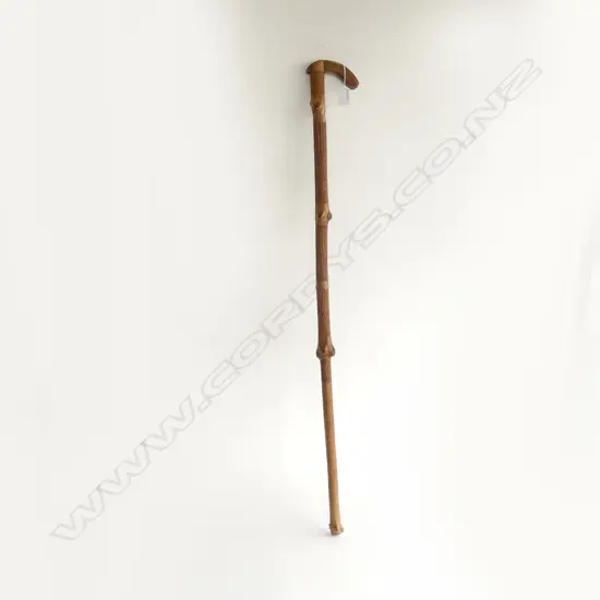 CARVED WOODEN WALKING STICK w. PAUA INSETS L.950mm