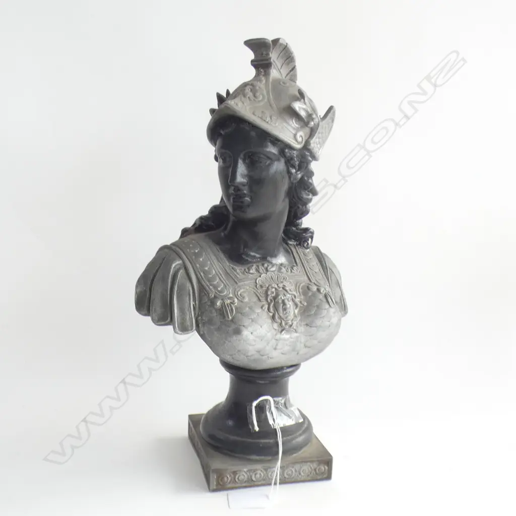 SPELTER BUST OF CLASSICAL ATHENA SIGNED E. LE GUILLEMIN H.350mm minor loss to helmet Image 1++