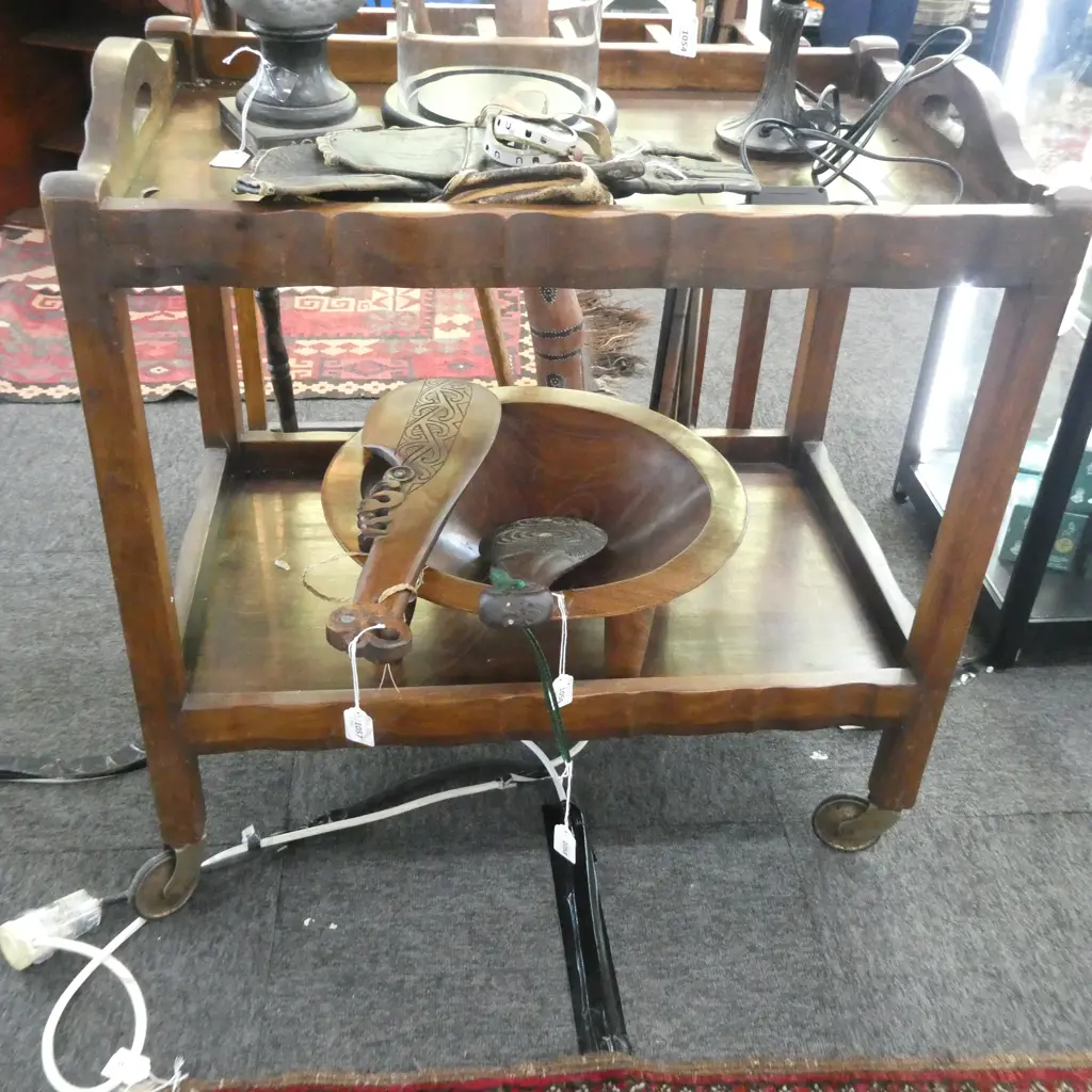 OLD WOODEN DRINKS TROLLEY L. 700MM Image 1++