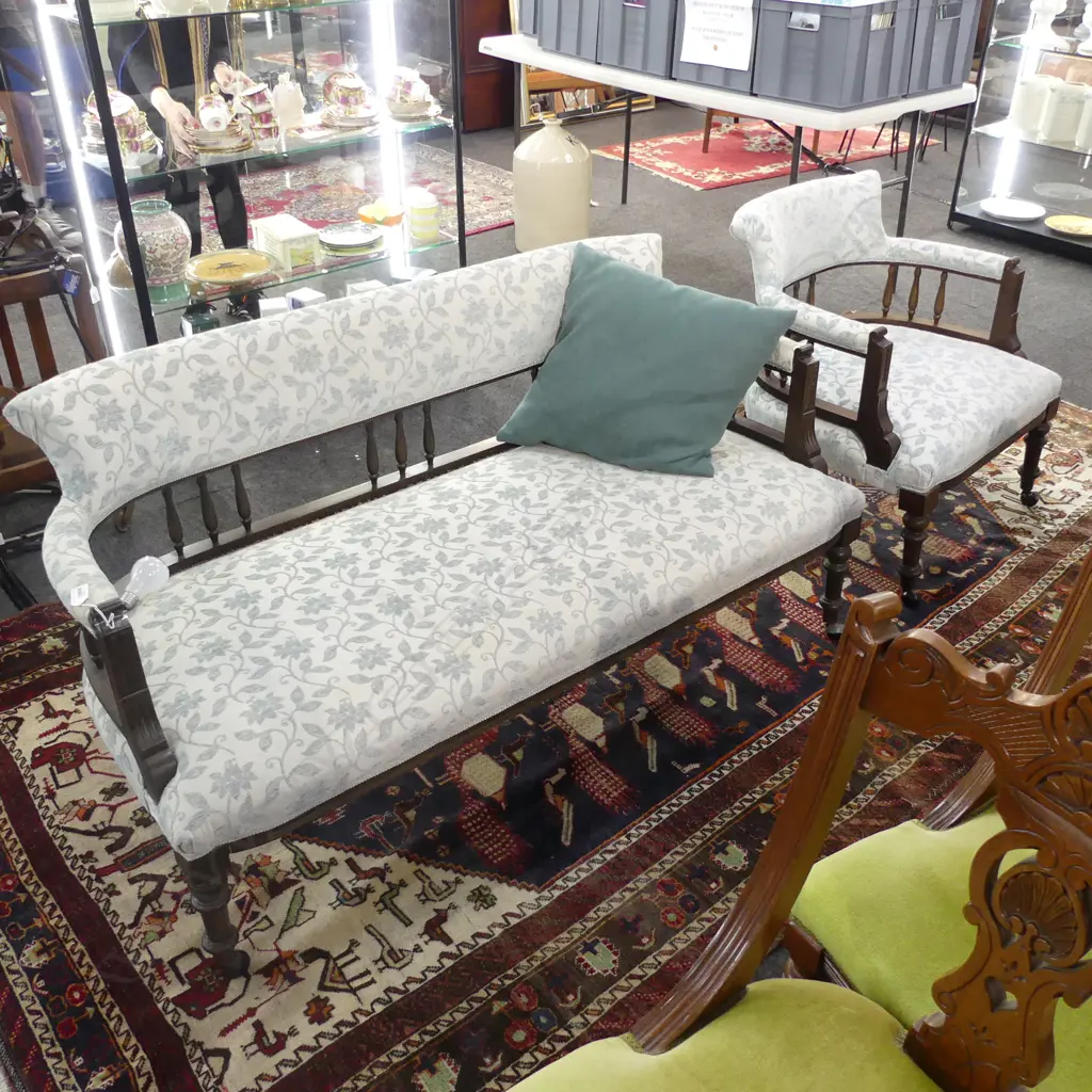 EDWARDIAN PARLOUR SUITE - COUCH AND ONE CHAIR Image 1++