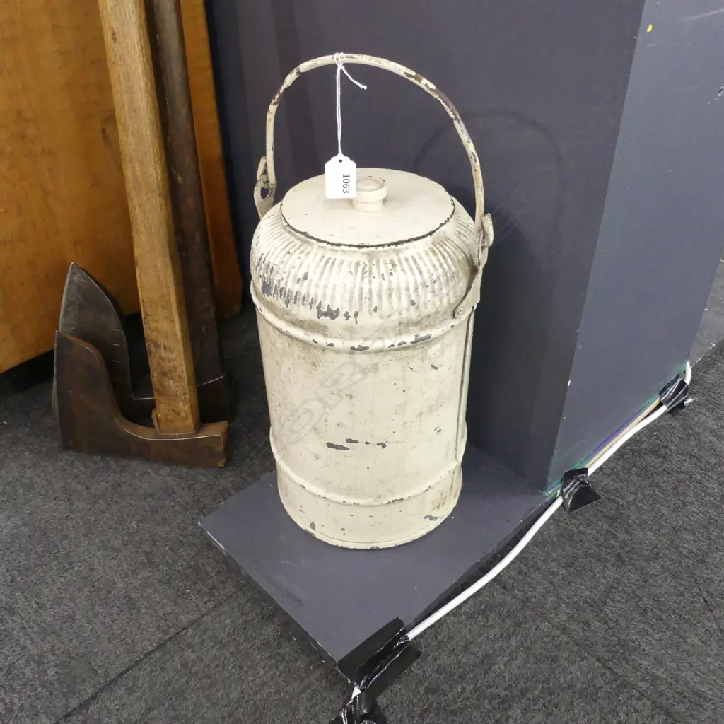 WHITE PAINTED METAL CONTAINER / THERMOS? H.350mm Image 1++