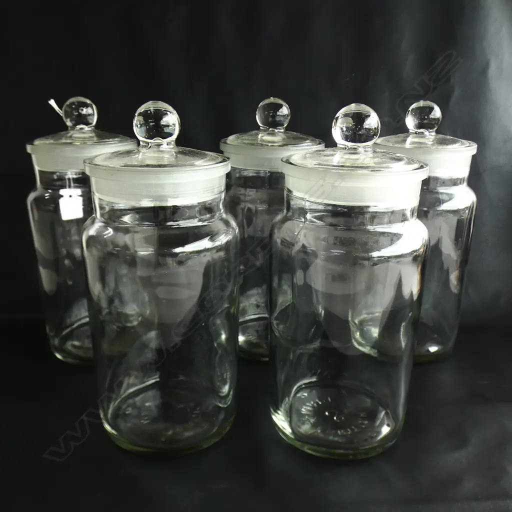 5 VINTAGE GLASS LIDDED CANDY JARS H.250mm Image 1++